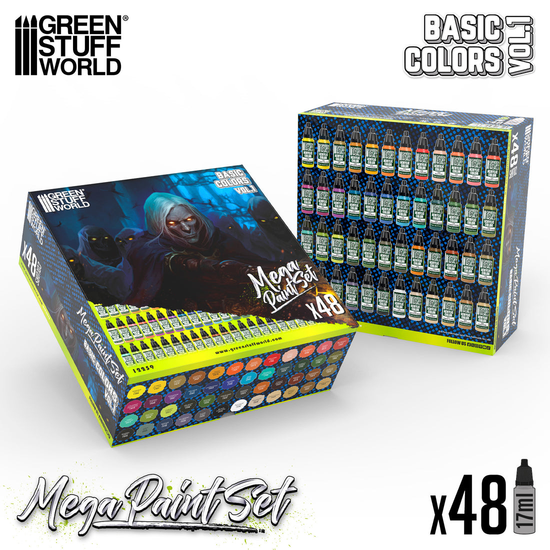 Basic Mega Paint Set Vol 1 (48x17ml) – komplett akrylfärg set för hobby, diorama, pyssel