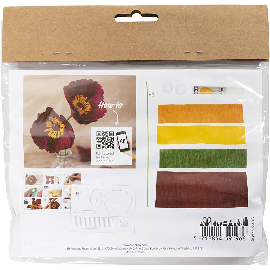 DIY kit: blommor av kräppapper (vallmo)