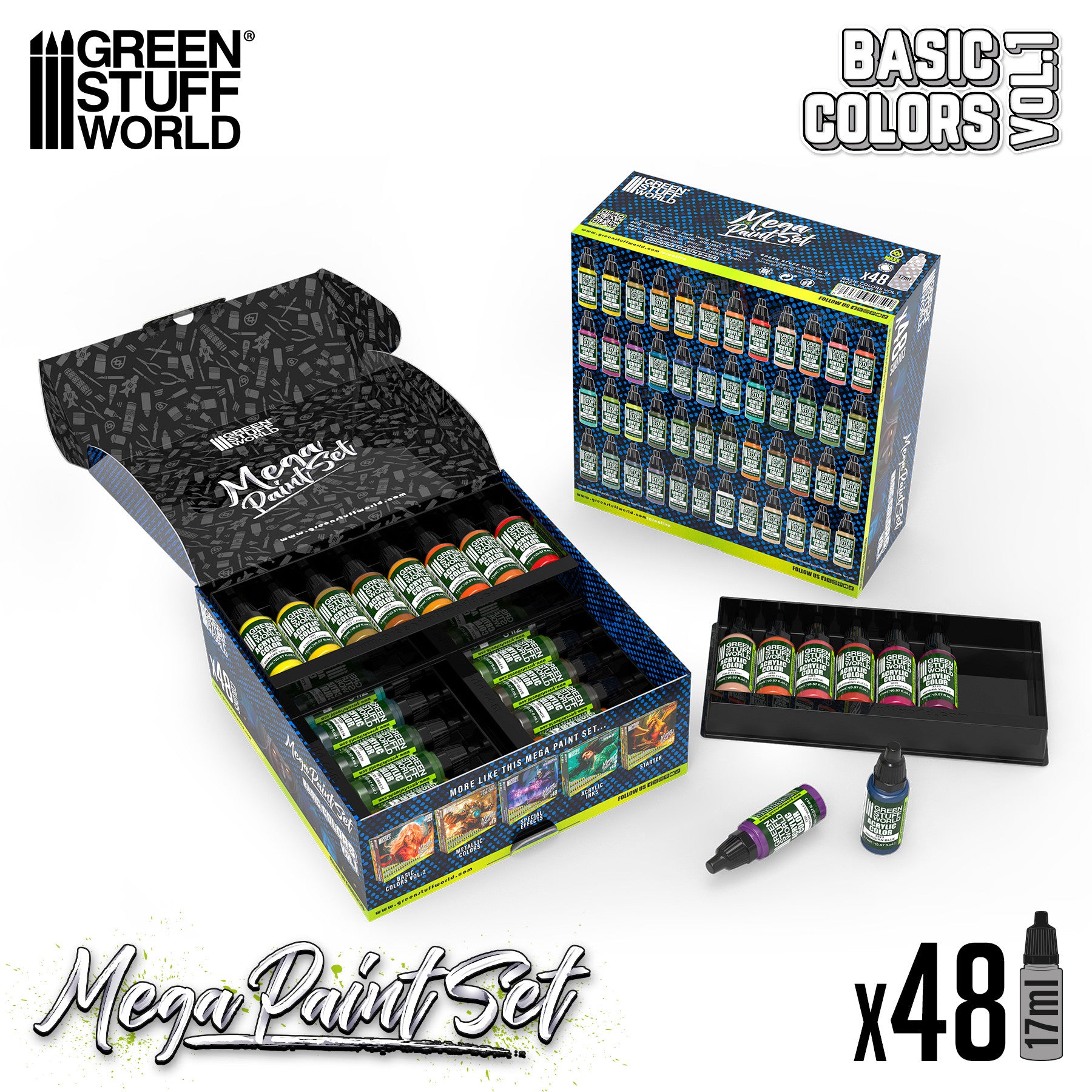 Basic Mega Paint Set Vol 1 (48x17ml) – komplett akrylfärg set för hobby, diorama, pyssel, minifigurer