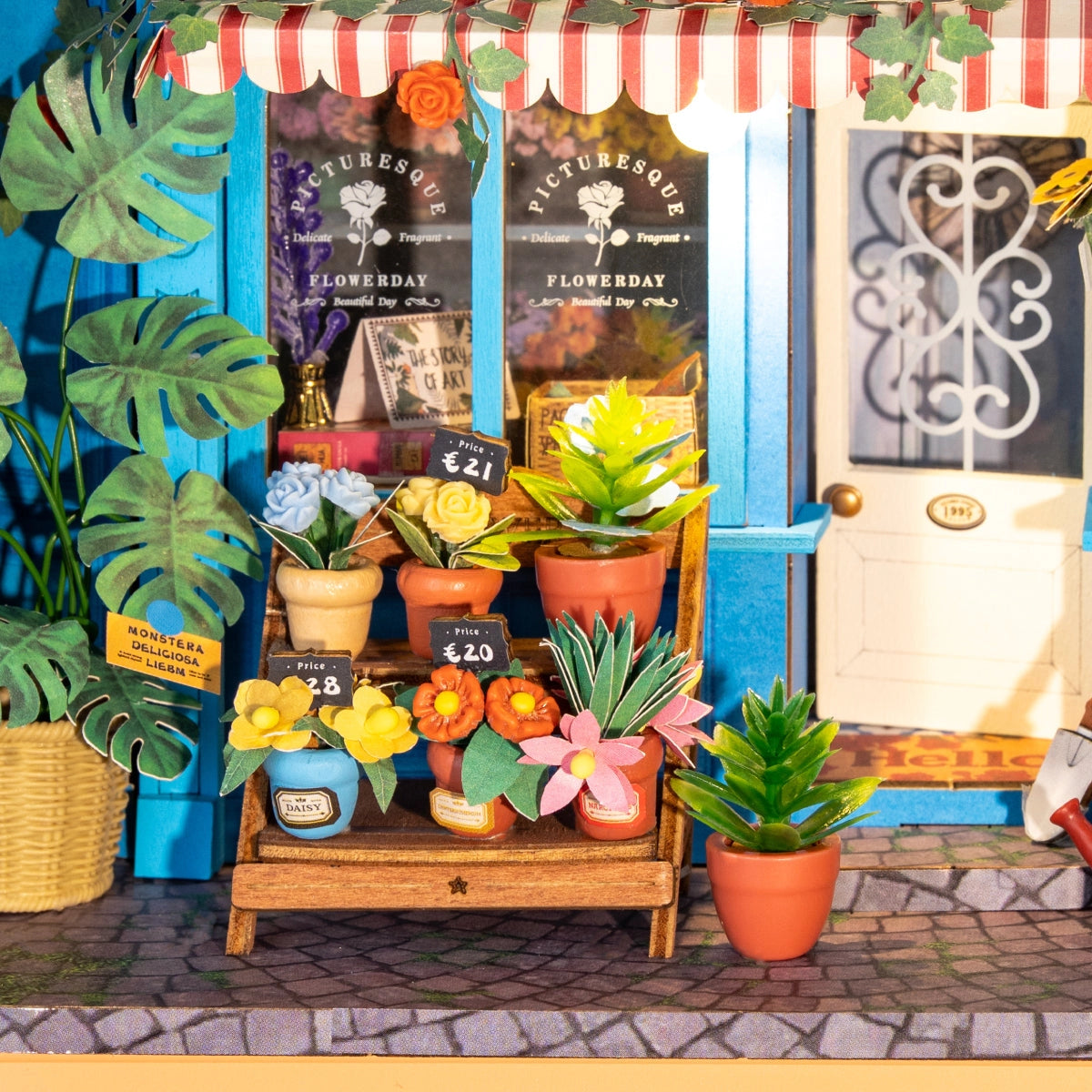 Detalj från book nook diorama: Daily Fresh Flower från Robotime