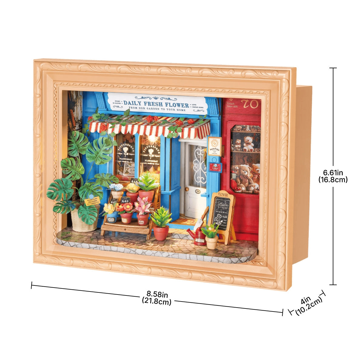 Storlek – Book nook diorama byggsats Daily Fresh Flower från Robotime