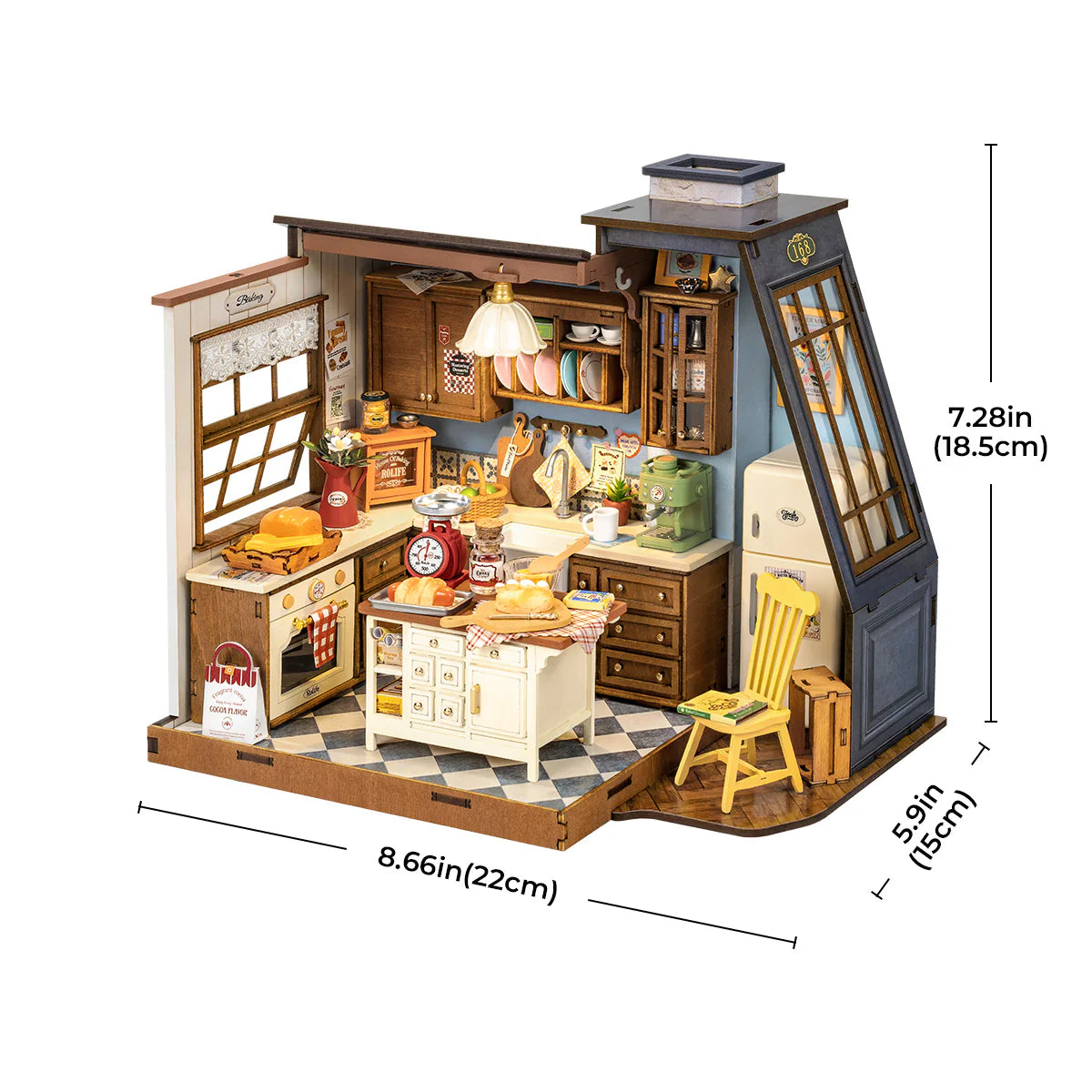 Rolife Baking Kitchen DIY kit diorama – storlek